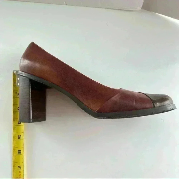 LUCA FERRI VINTAGE LEATHER BLOCK HEEL SQUARE TOE BROWN  BURGUNDY SHOES SIZE 9M - Picture 11 of 13